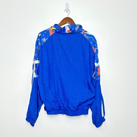 Vintage Active Exposure Nautical Windbreaker Jacket Blue Flags Anchors USA Theme - Picture 2 of 6